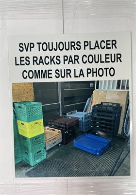 Panneau de consigne d’atelier illustré d’une photo imprimée montrant le rangement attendu